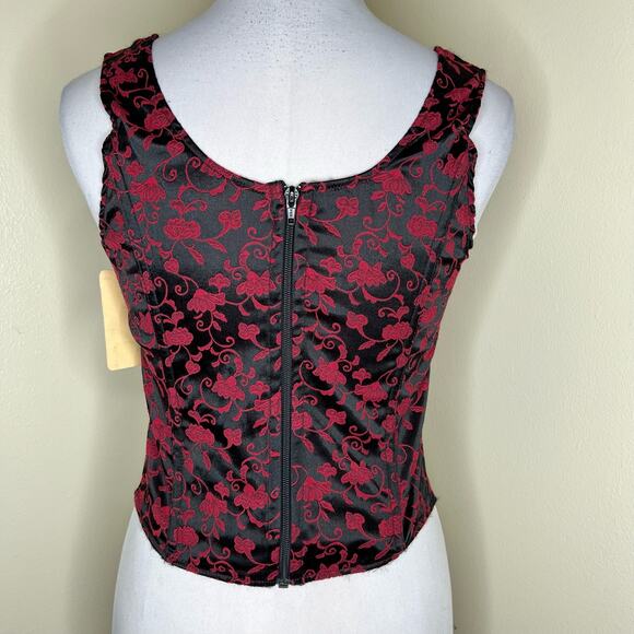 90s Empire Intimates Corset Top XL Red Brocade Black Floral Lace Up Lingerie New - Picture 5 of 8